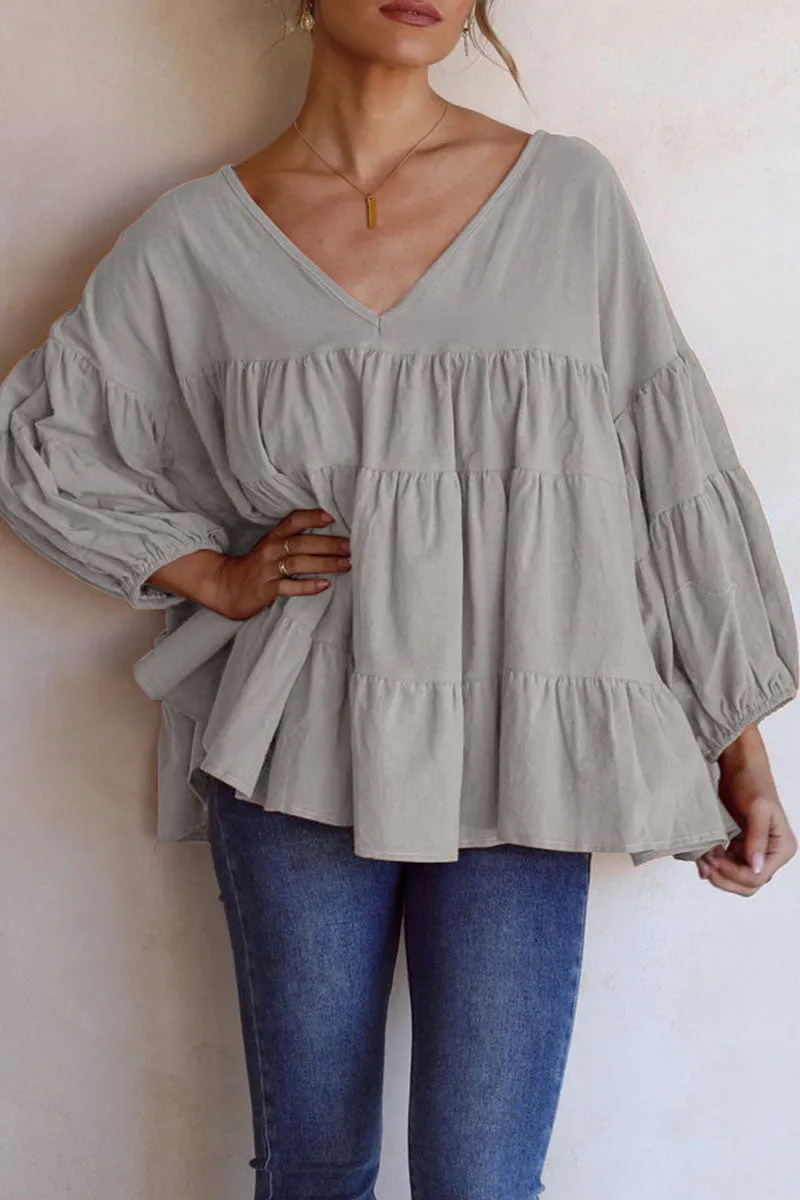 Ivyshape | Casual V-Neck Long Sleeve Tops