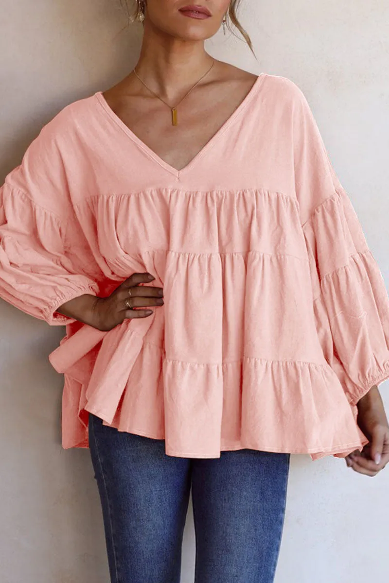 Ivyshape | Casual V-Neck Long Sleeve Tops