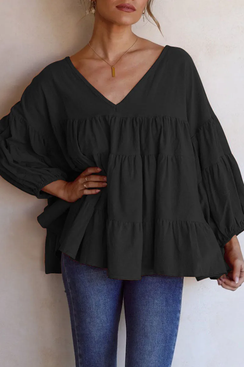 Ivyshape | Casual V-Neck Long Sleeve Tops