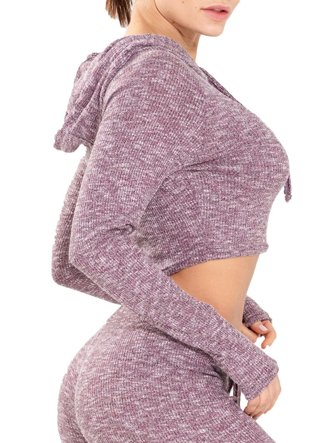 Knit Fabric Comfy Hooded Long Sleeve Yoga Tops