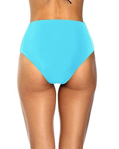 Lace Up Strappy High Waisted Bikini Bottoms For Women-Blue