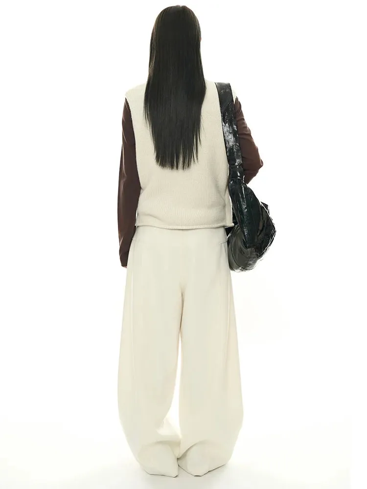 Layered Sleeveless Sweater with Draped Neckline - Cream White & Black