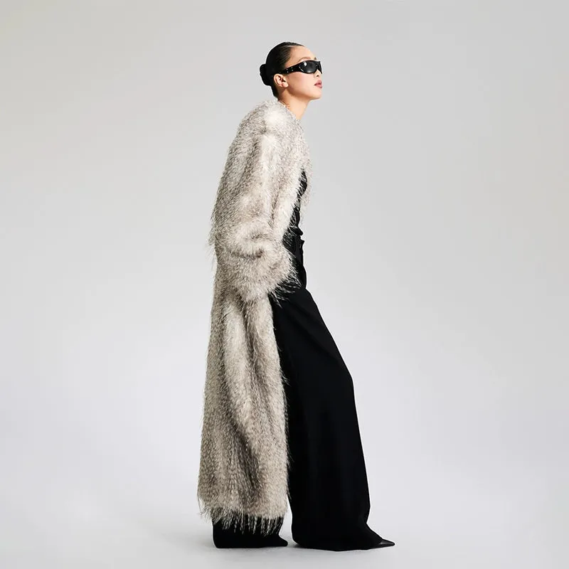 LEDIM W V-Neck faux fur long winter jacket coat - Mob wife