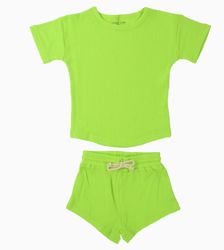 Lime Green Waffle knit  Toddler Shorts Set