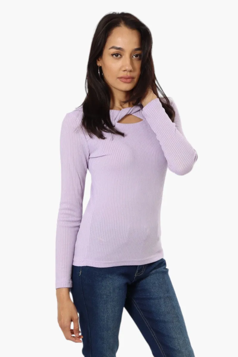 Magazine Ribbed Front Twist Long Sleeve Top - Lavender