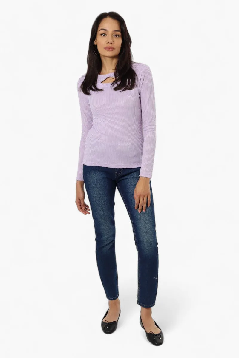 Magazine Ribbed Front Twist Long Sleeve Top - Lavender