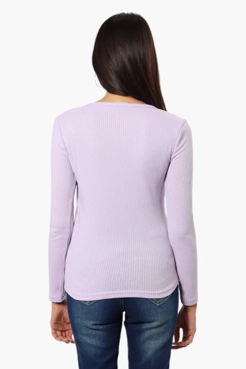 Magazine Ribbed Front Twist Long Sleeve Top - Lavender