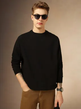 Men's Black Solid Crew Neck Full Sleeves Sweatshirt