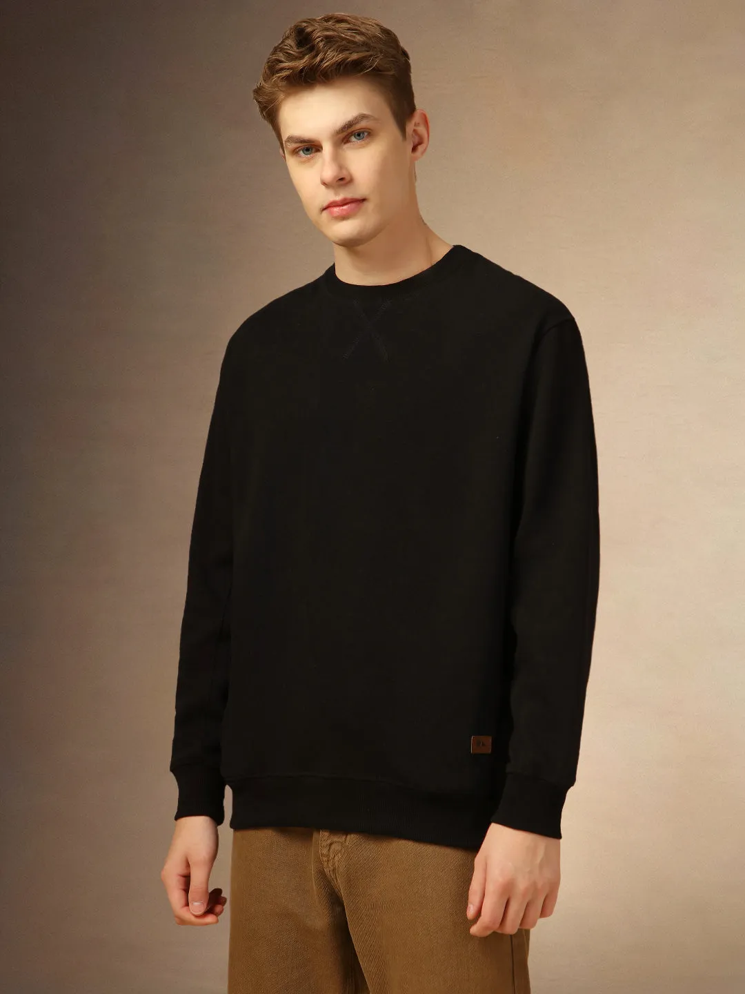 Men's Black Solid Crew Neck Full Sleeves Sweatshirt