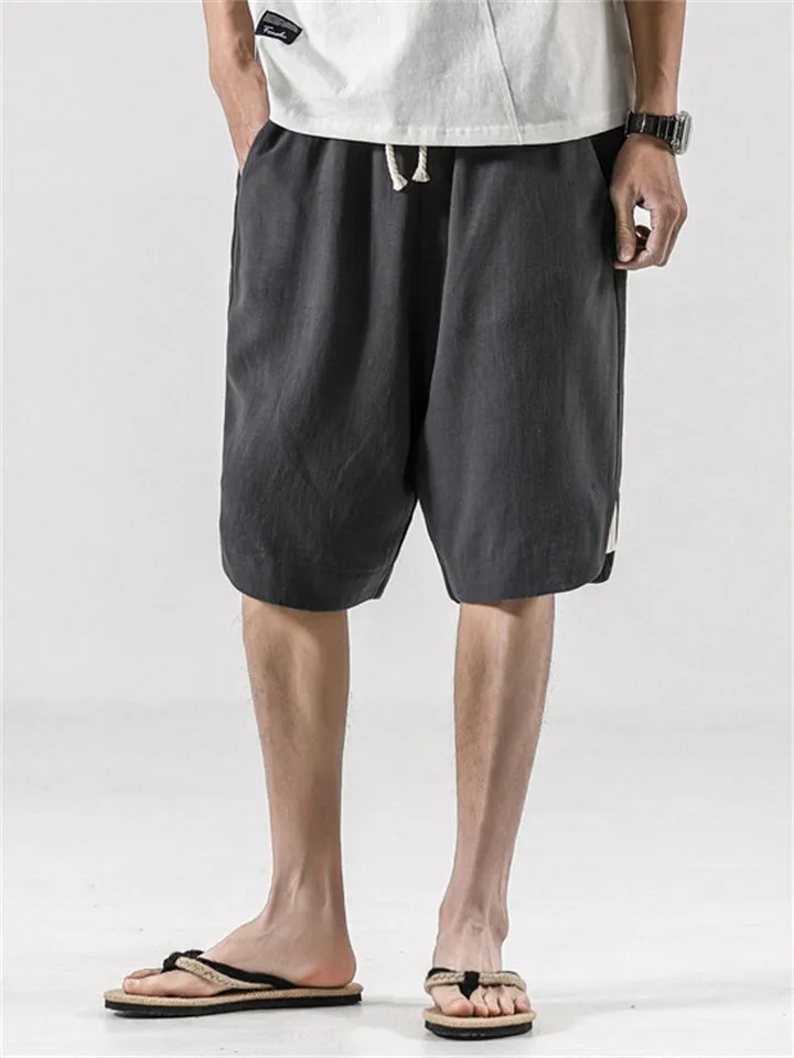 Men's Casual Relaxed Cotton Linen Sport Shorts for Summer