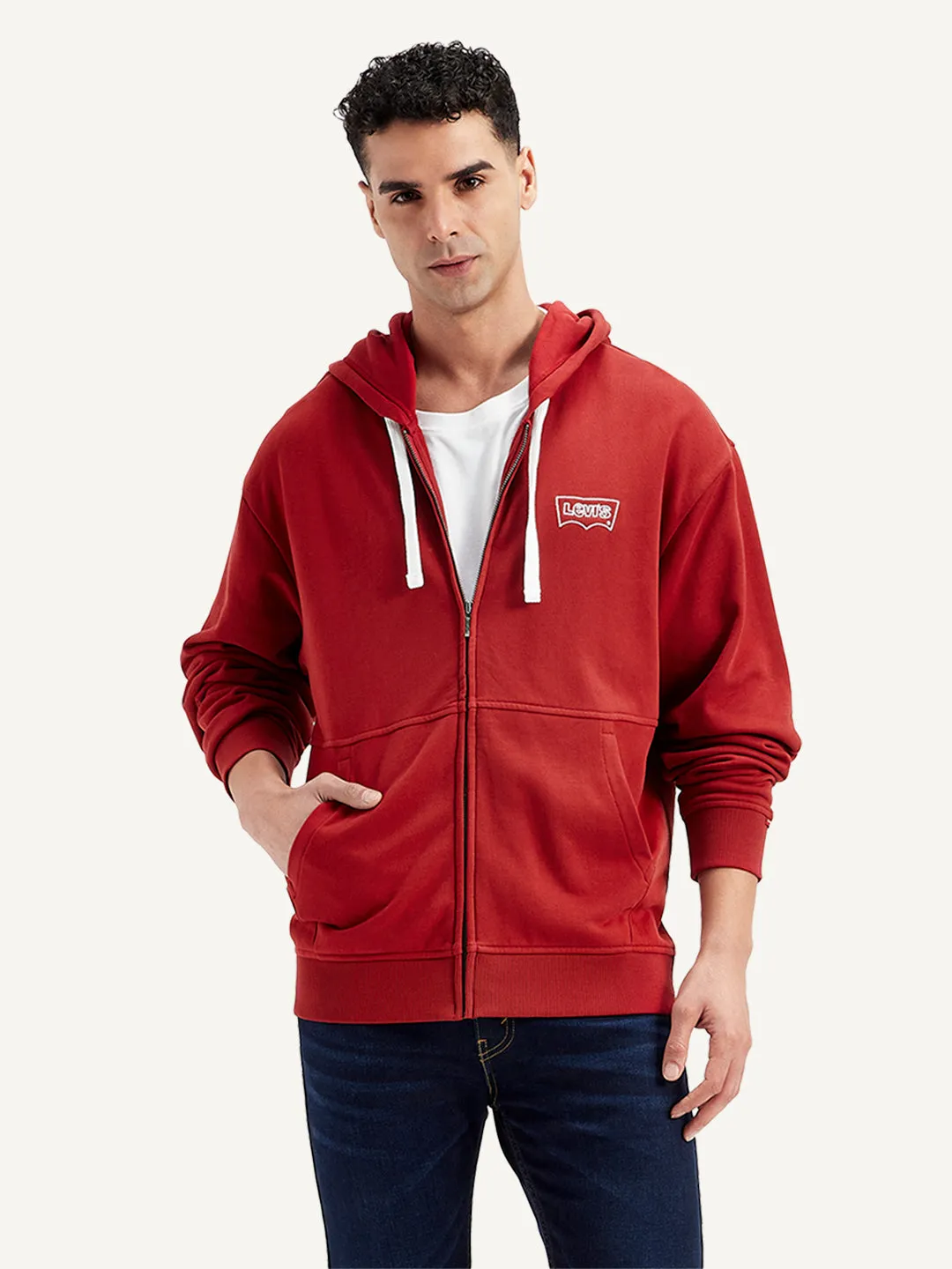 Men's Solid Red Hooded Sweatshirt