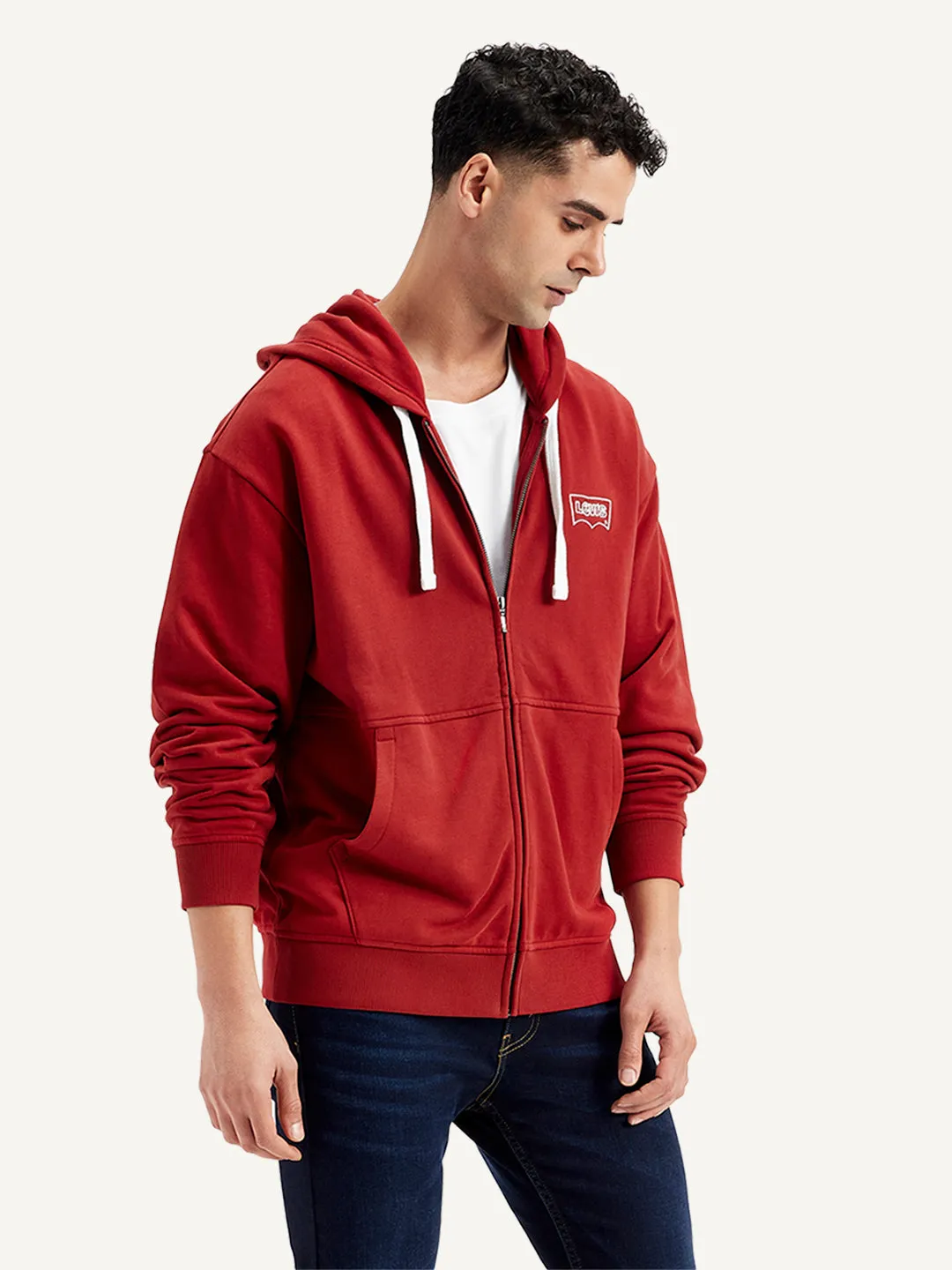 Men's Solid Red Hooded Sweatshirt