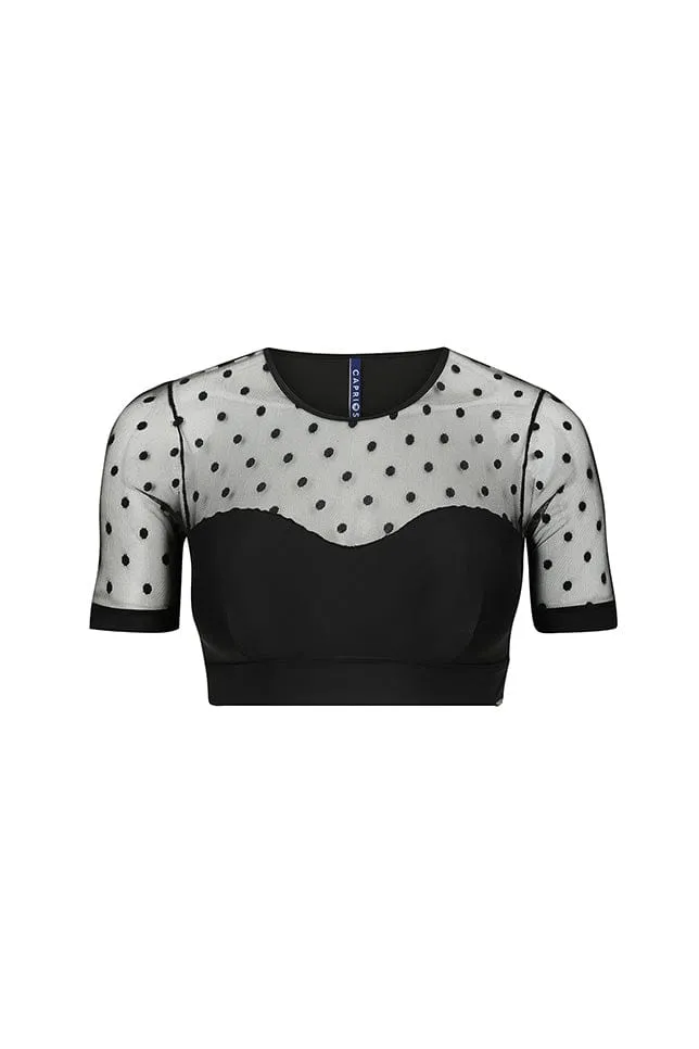 Mesh Polkadot Short Sleeve Crop Top