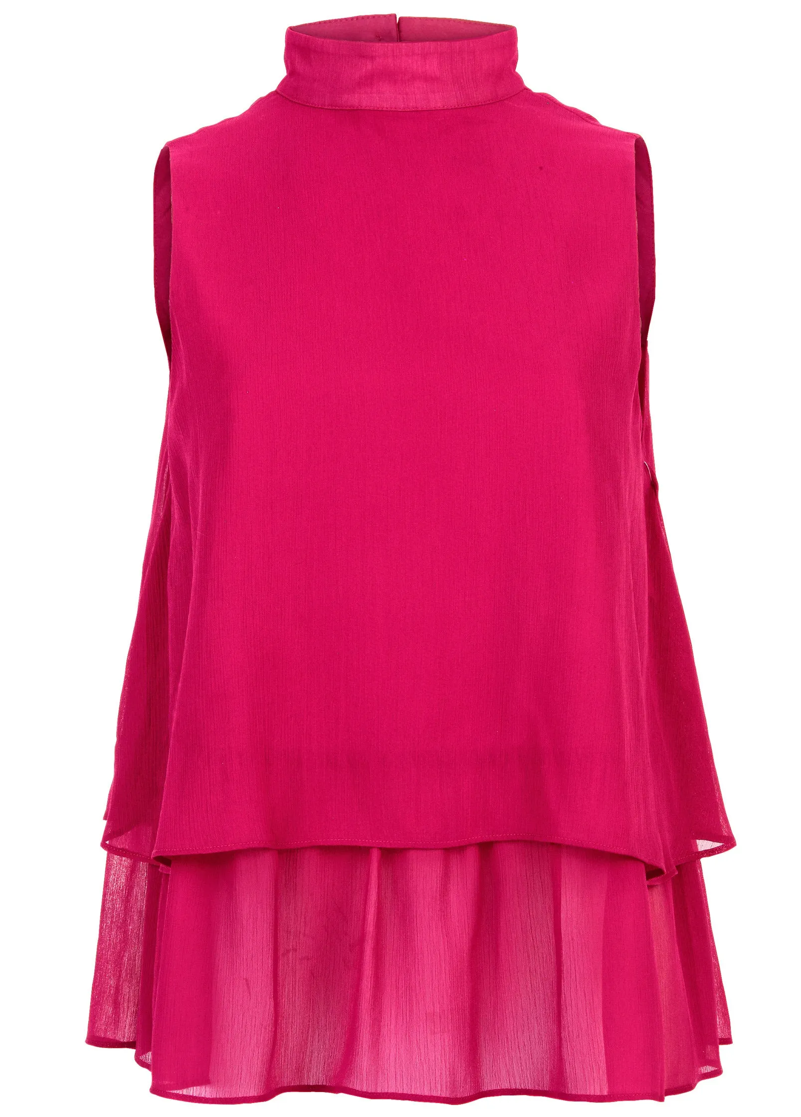 Mock Neck Tiered Top - Fuchsia