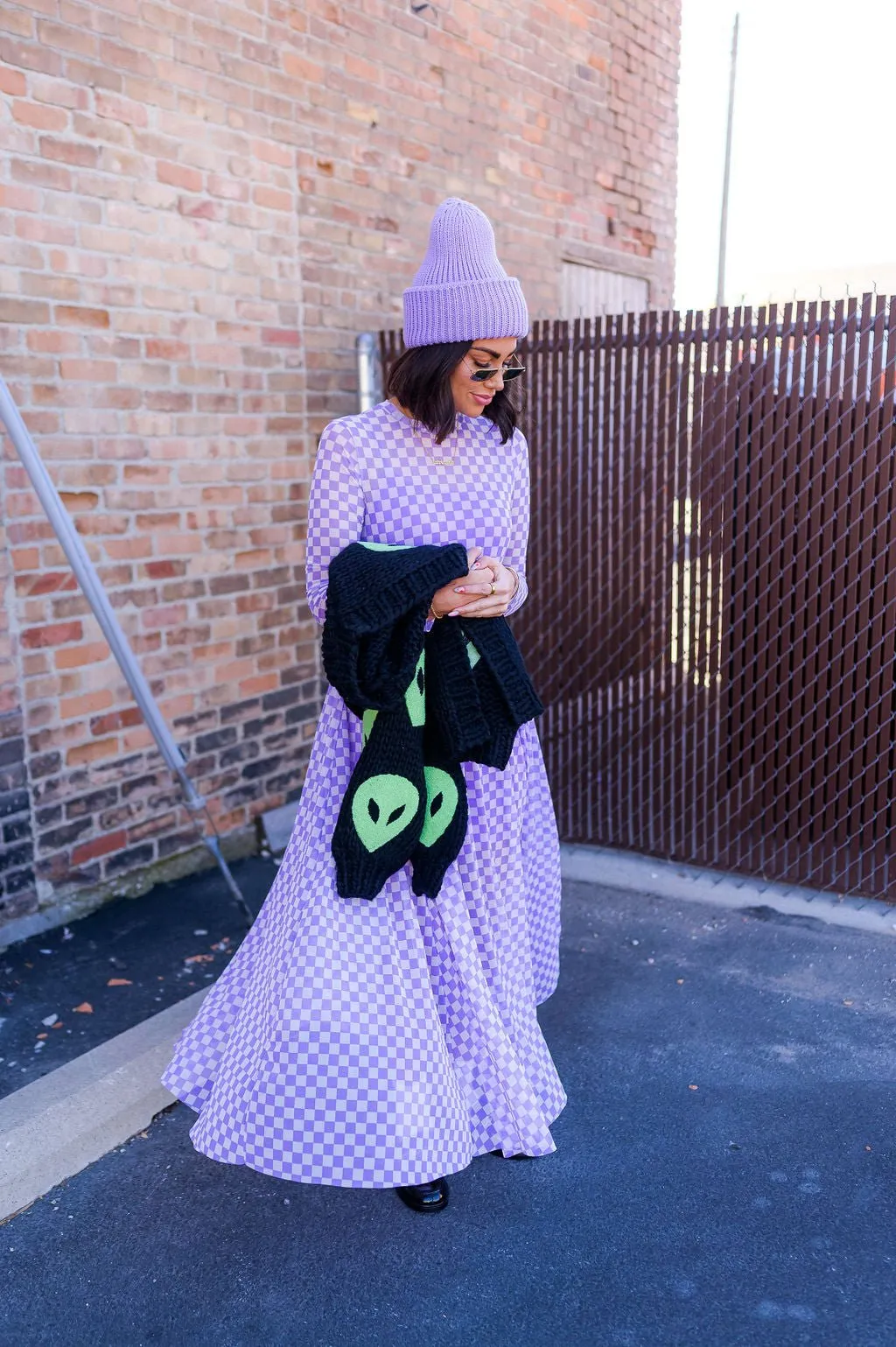 More You Mesh Maxi Dress in Lavender Checkerboard