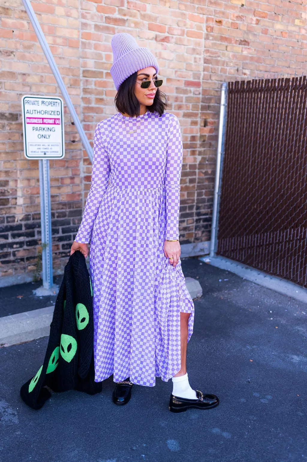 More You Mesh Maxi Dress in Lavender Checkerboard