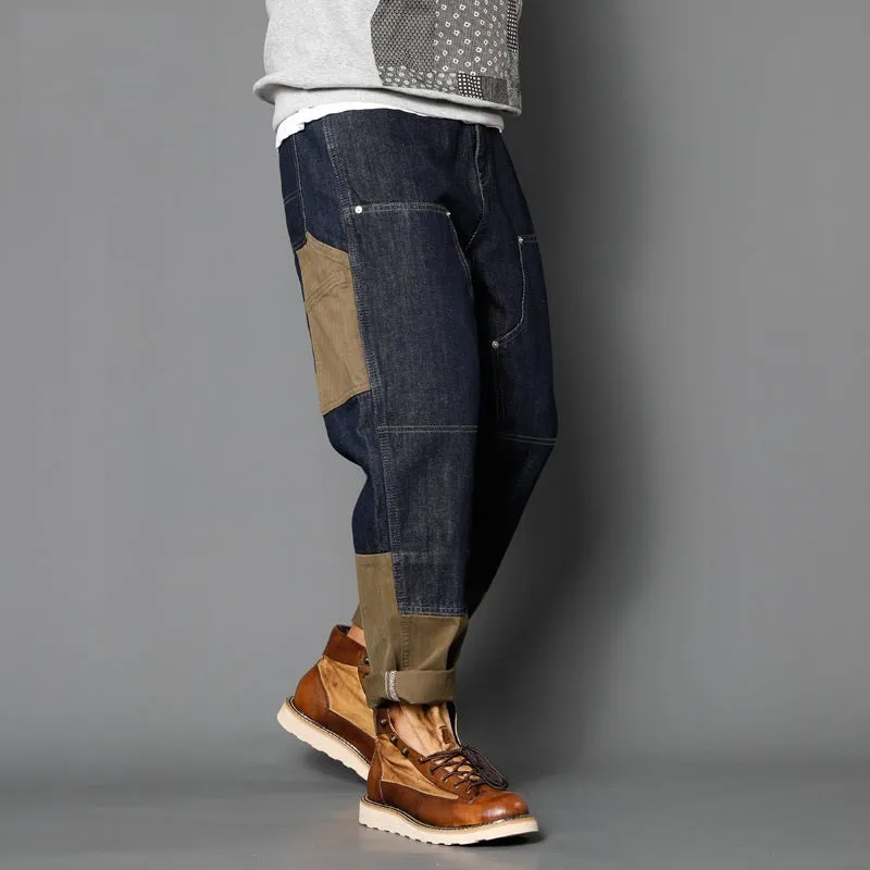 Multi-pocket Stitching Design Straight Denim Jeans