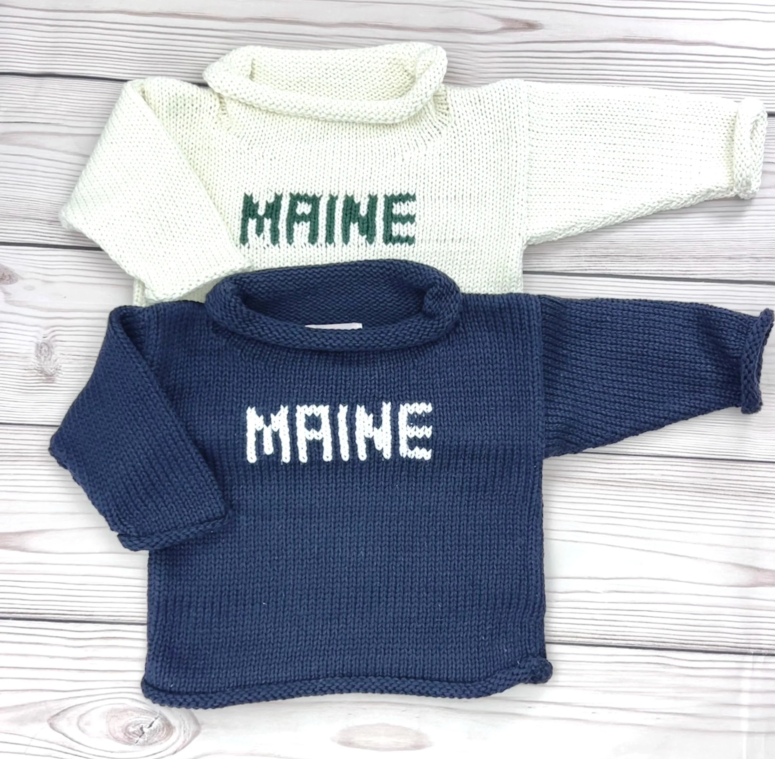 Navy and White Maine Roll Neck Sweater