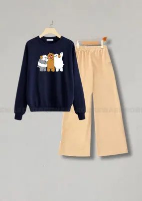 NAVY BLUE TOGETHER BEAR SWEATSHIRT WITH BEIGE FLAPPER