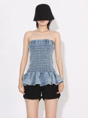 New Fashion Versatile Ruffled Denim Tube Top