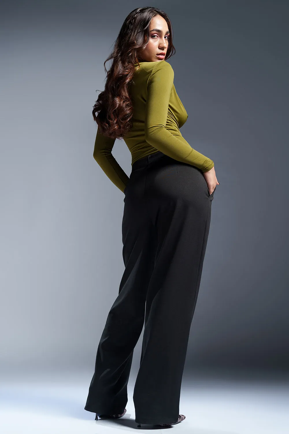 Piano Black Women's Textured Korean Pants