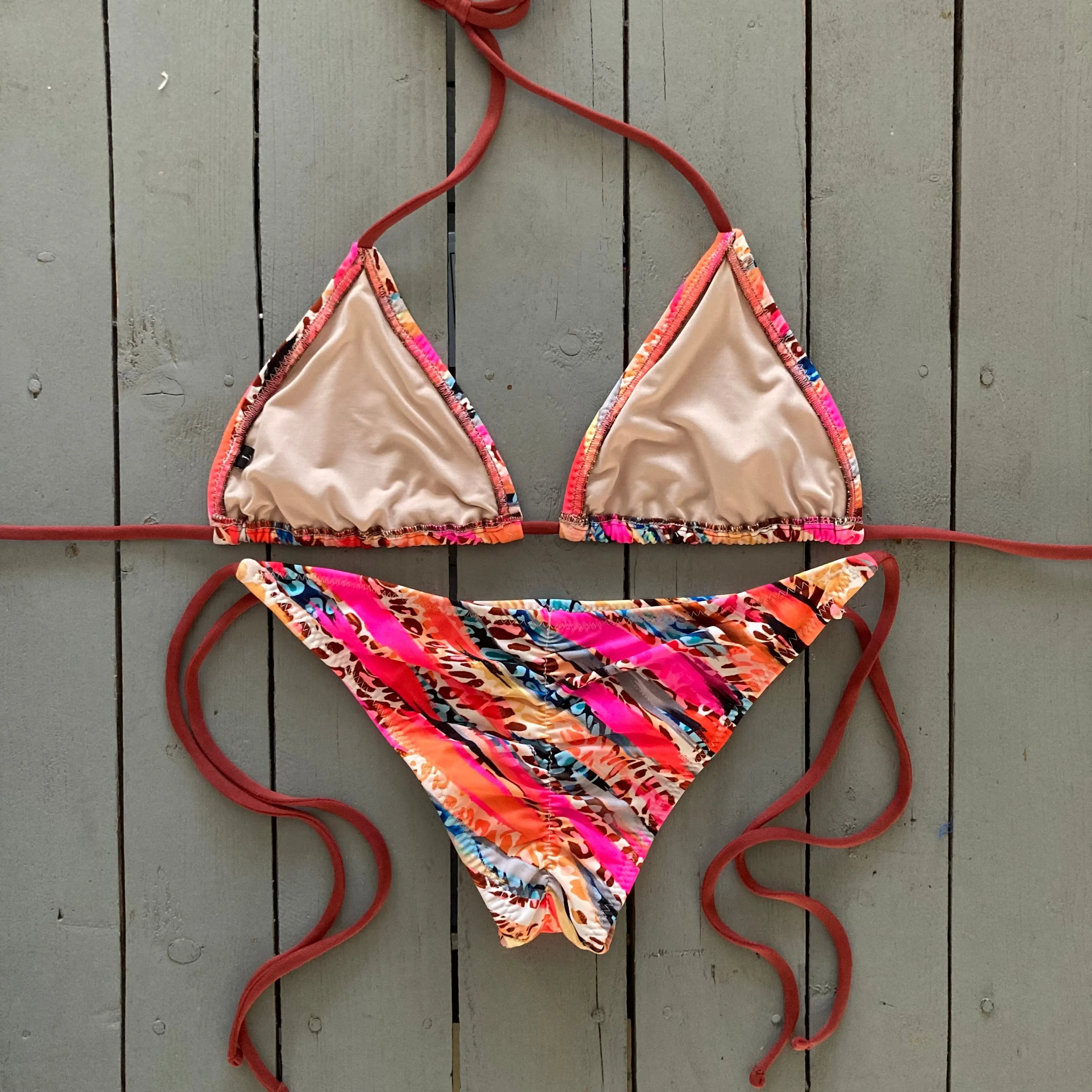 Pink and Brown Animal Print Triangle Bikini top