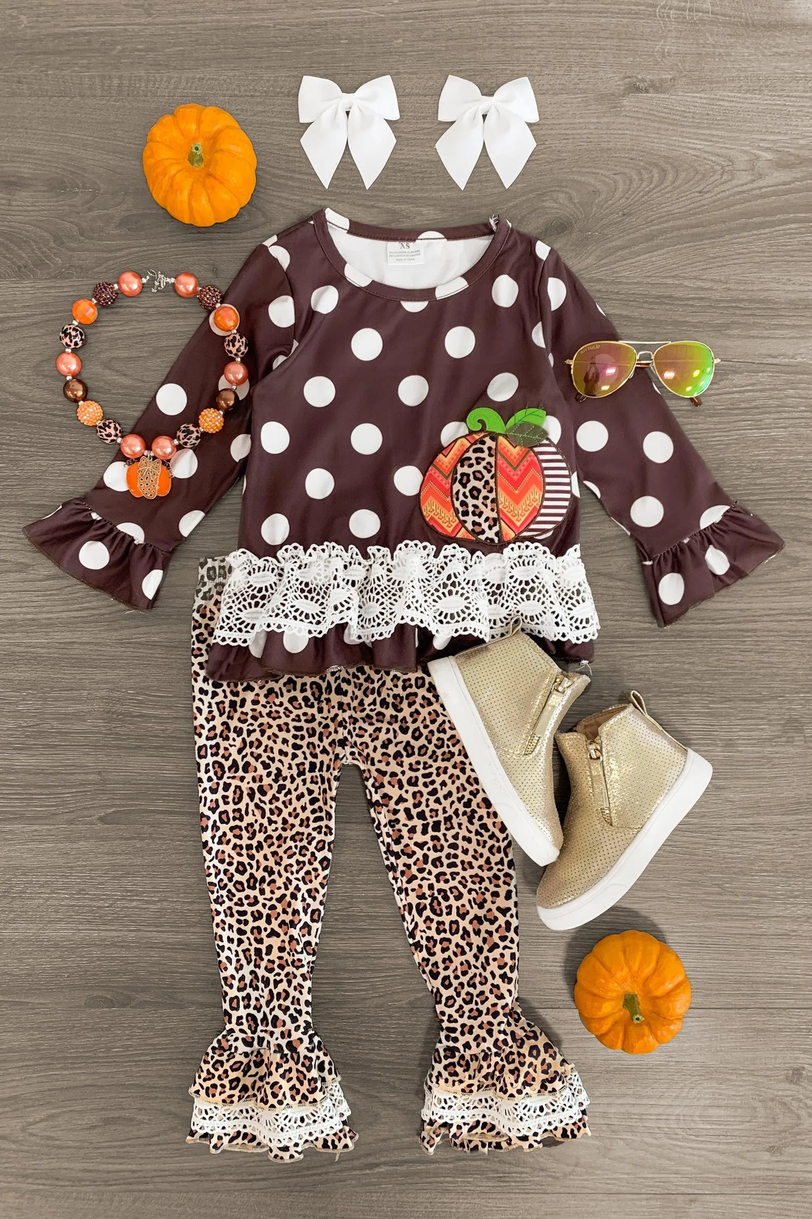 Polka Dot Pumpkin Leopard Pant Set