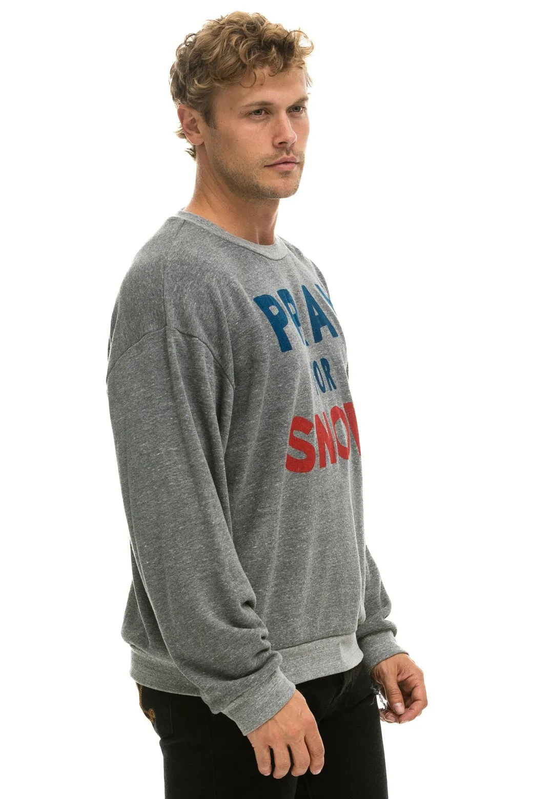 PRAY FOR SNOW RELAXED CREW SWEATSHIRT - HEATHER