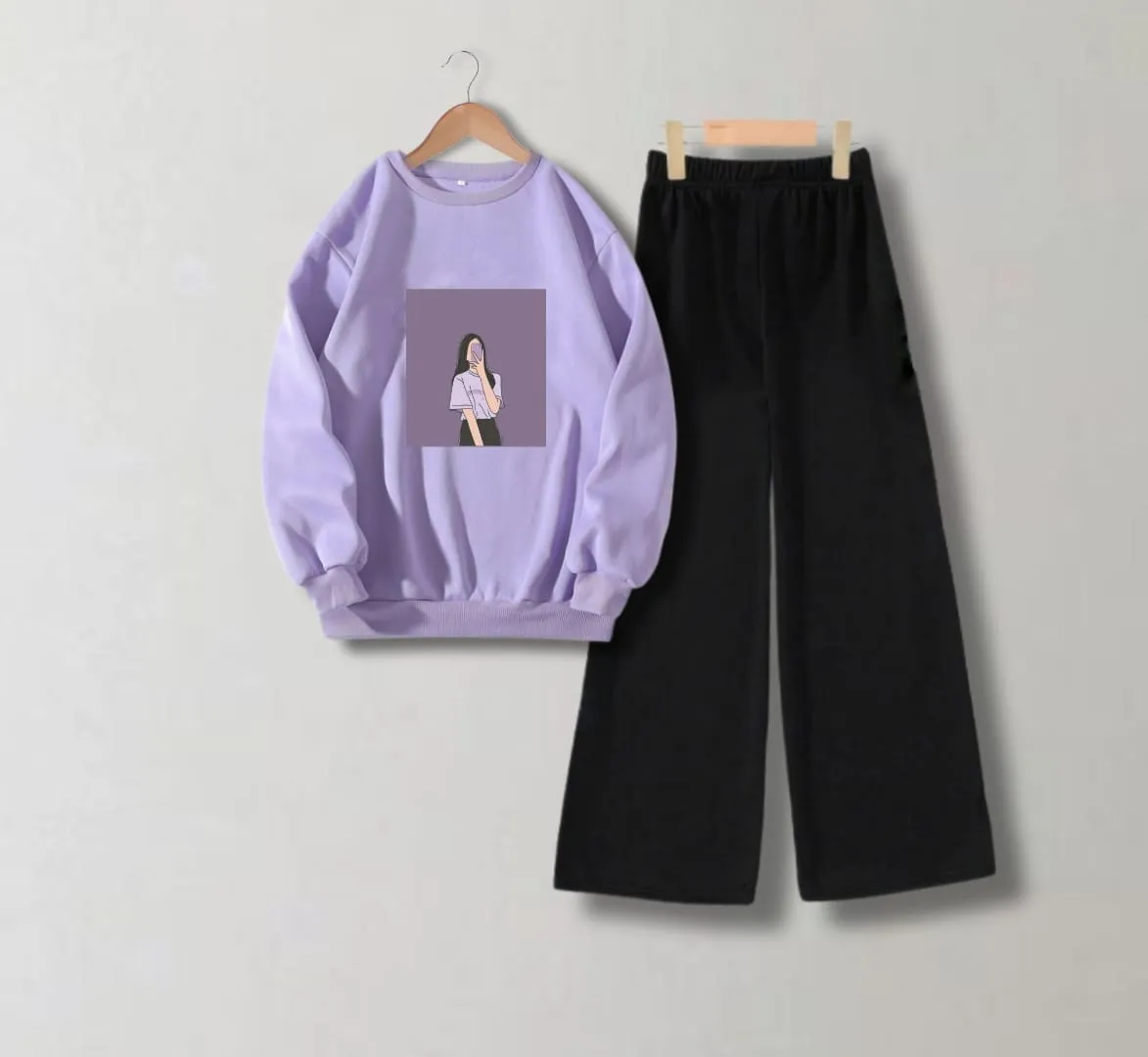 PUPRLE BACKGROUND WITH LILAC SWEATSHIRT WITH FLAPPER