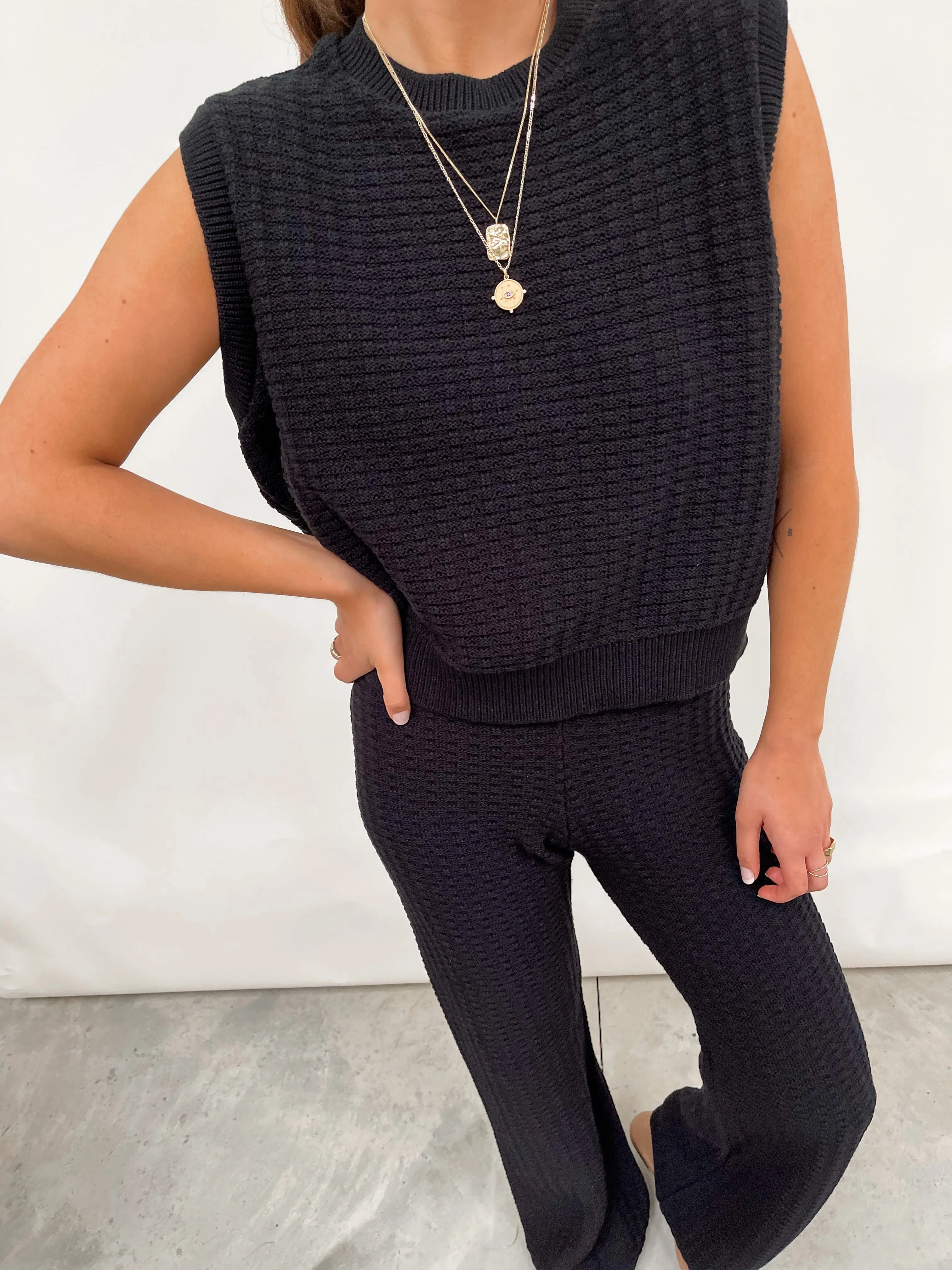 Quinn Crochet Knit Bottoms - Black