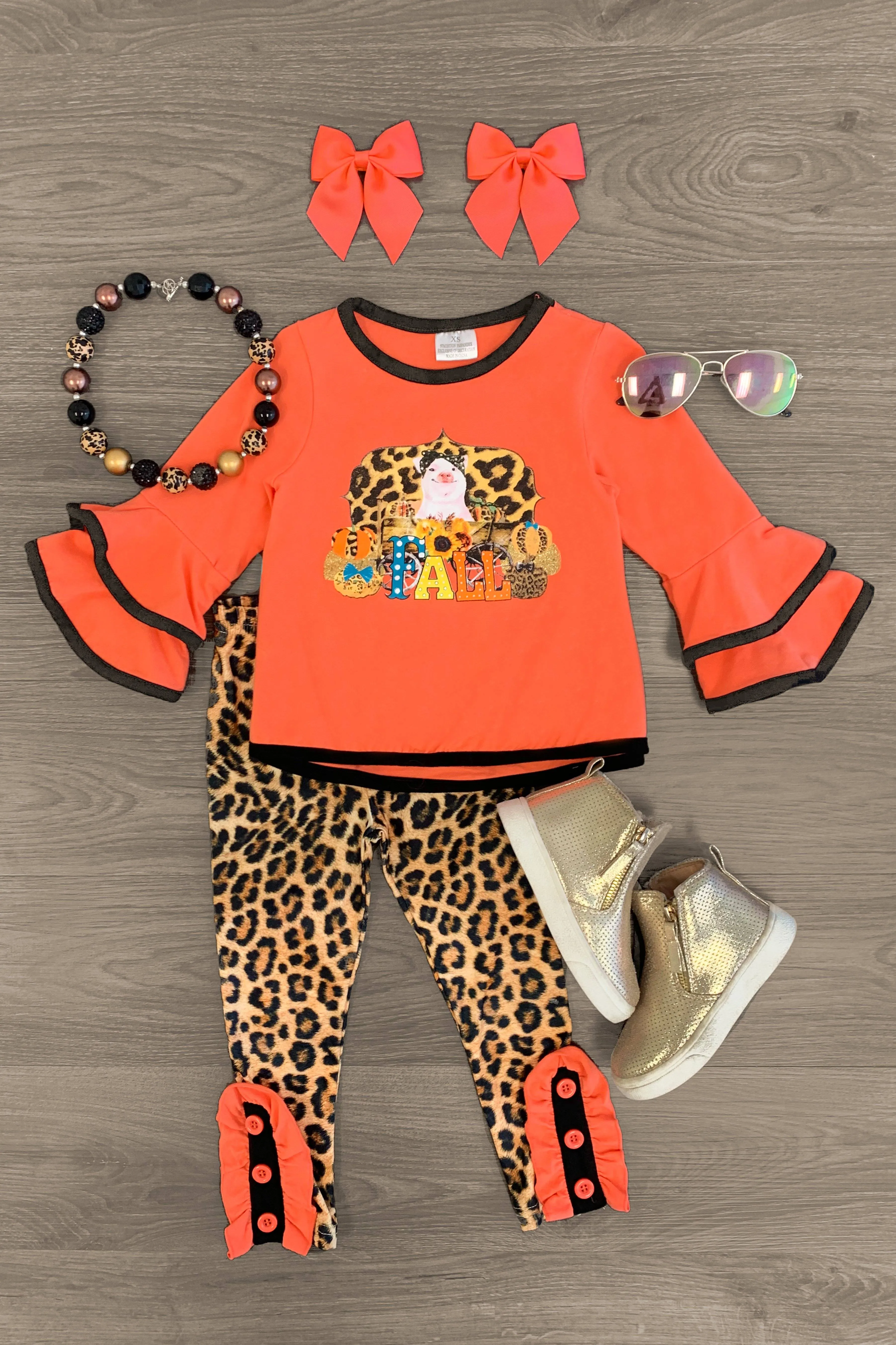 "Fall" Pumpkin Pig Leopard Legging Set