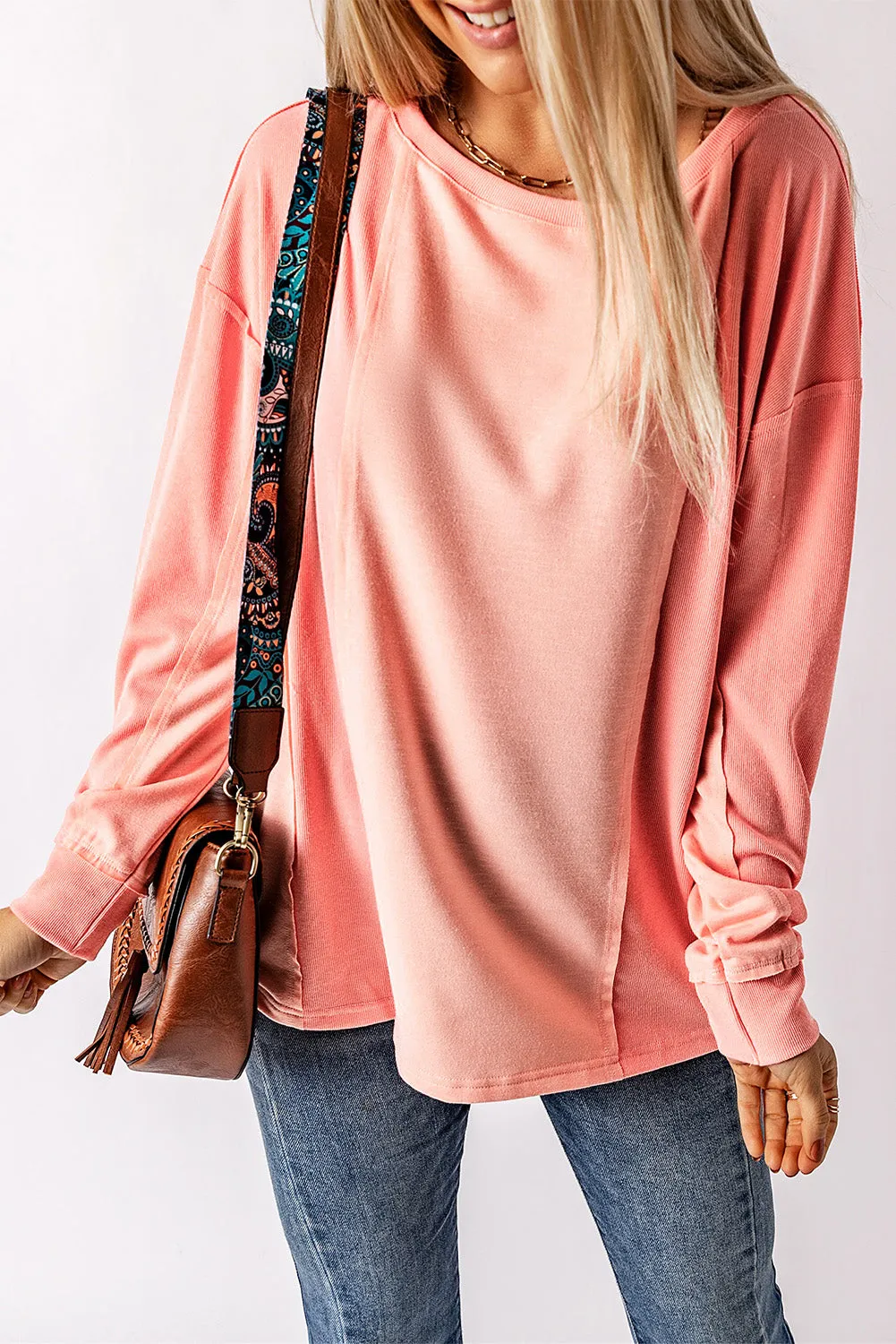 Solid Patchwork Long Sleeve Top