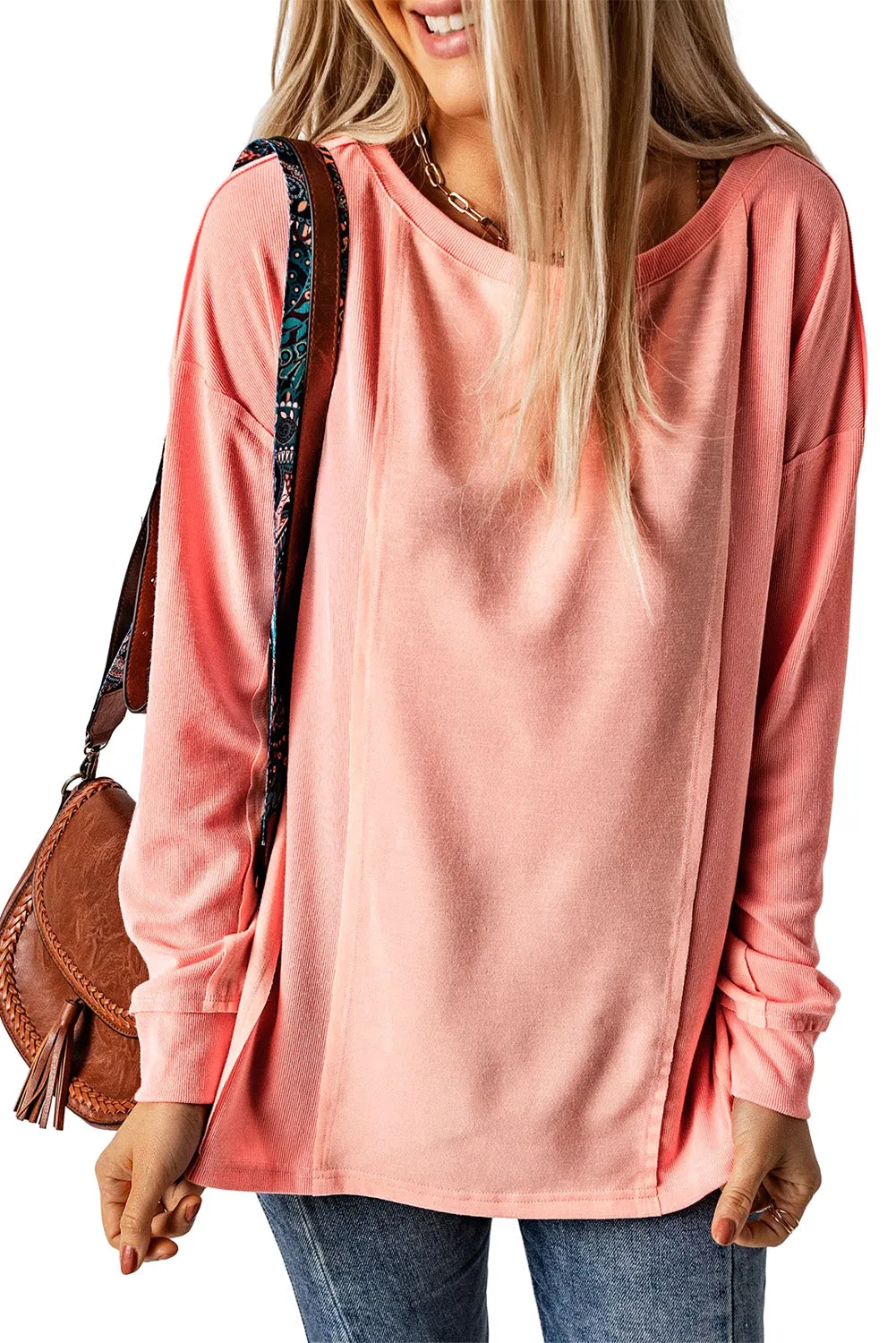 Solid Patchwork Long Sleeve Top