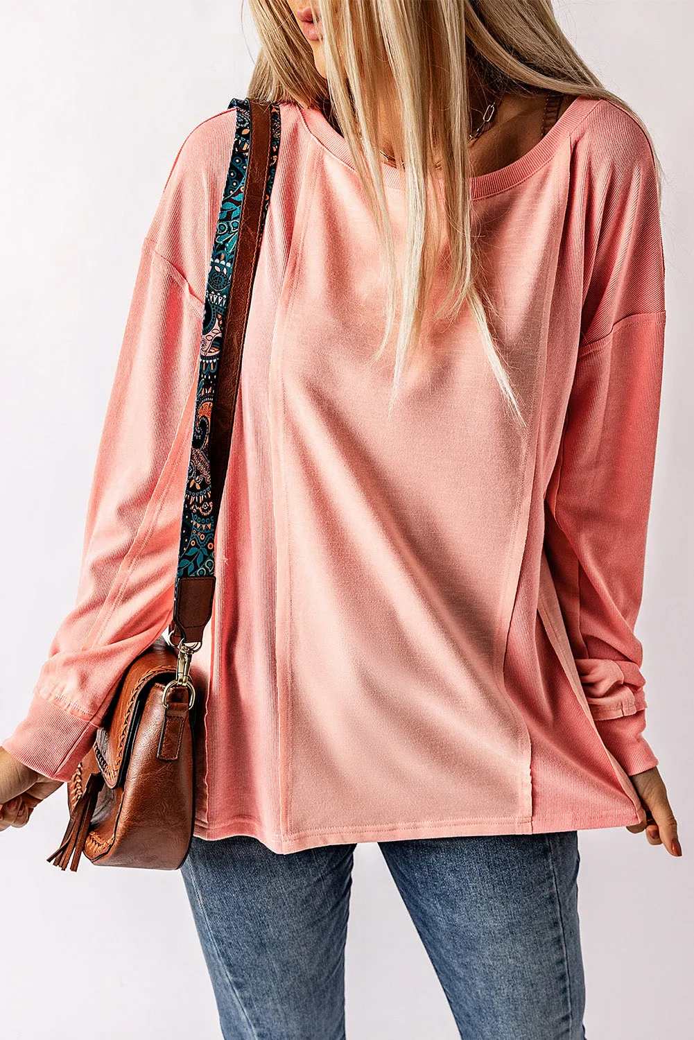 Solid Patchwork Long Sleeve Top