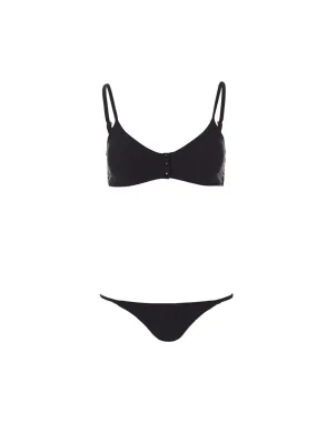 St Tropez Black Ribbed Over The Shoulder Popper Crop Bikini