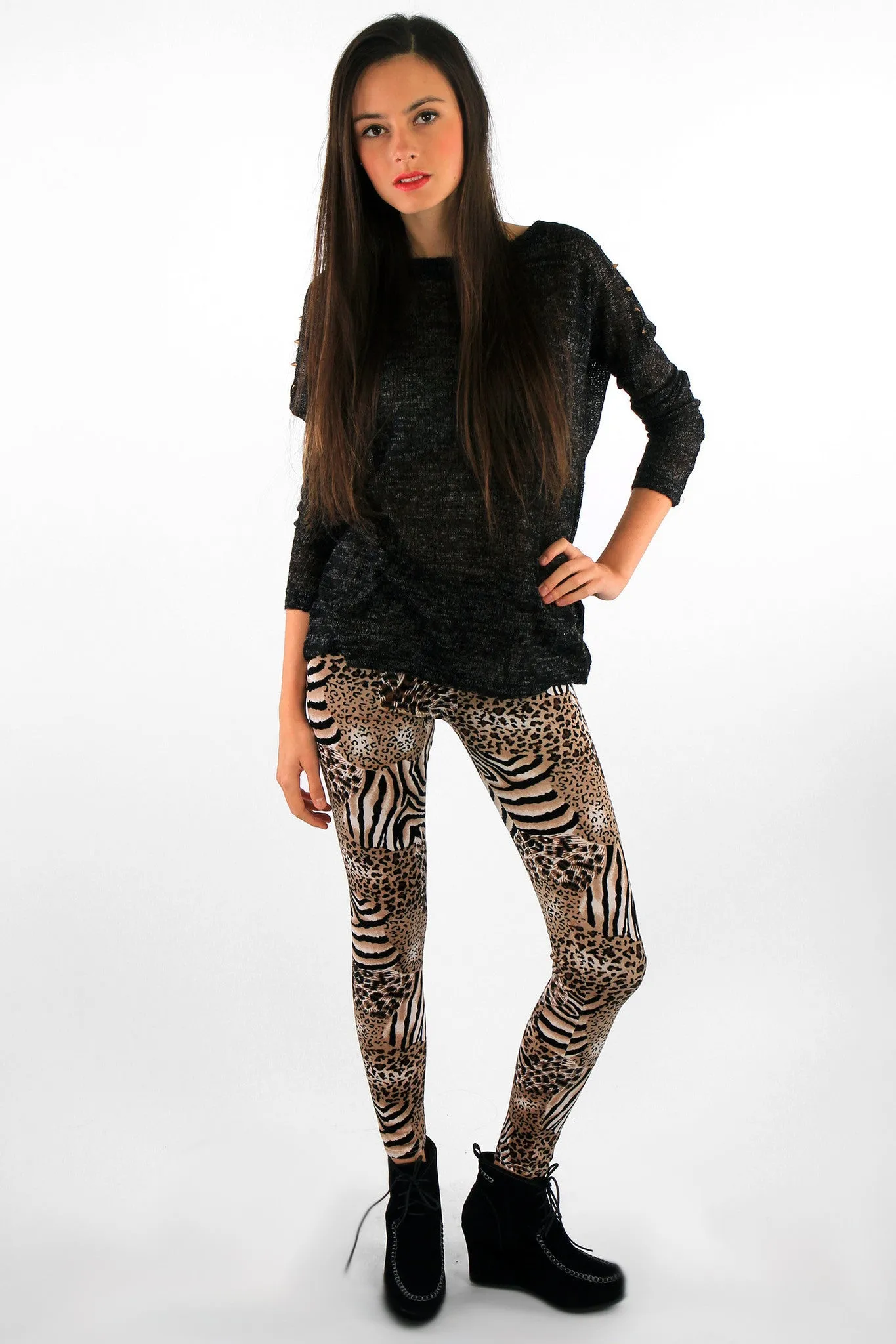 Velvet Texture Animal Print Leggings