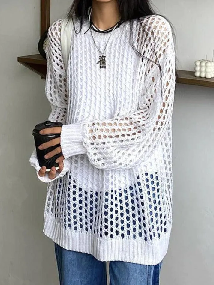 Wenkouban-Spring Casual Outfits Y2K Outfits Knit Cutout Thin Crochet Top