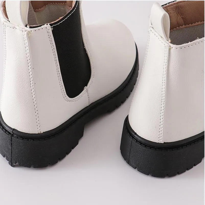 White & Black Color Block Chelsea Boots