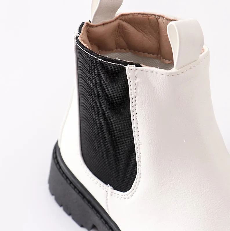 White & Black Color Block Chelsea Boots