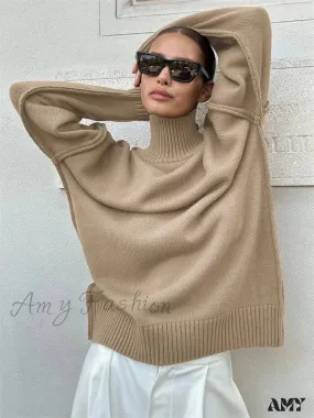 Winter Knit Pullover Female Clothes Loose Casual Ribbed Stylish Cozy Trendy Chic Comfortable Sweater