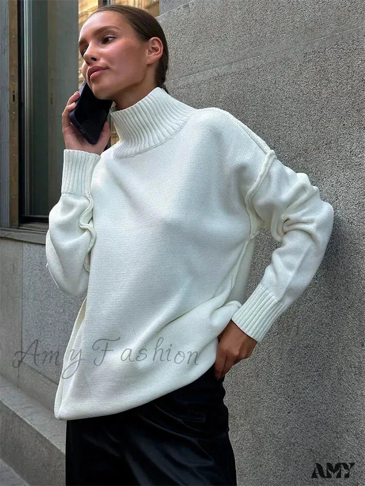 Winter Knit Pullover Female Clothes Loose Casual Ribbed Stylish Cozy Trendy Chic Comfortable Sweater