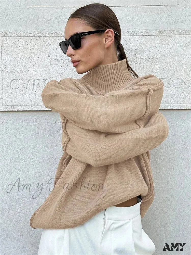 Winter Knit Pullover Female Clothes Loose Casual Ribbed Stylish Cozy Trendy Chic Comfortable Sweater