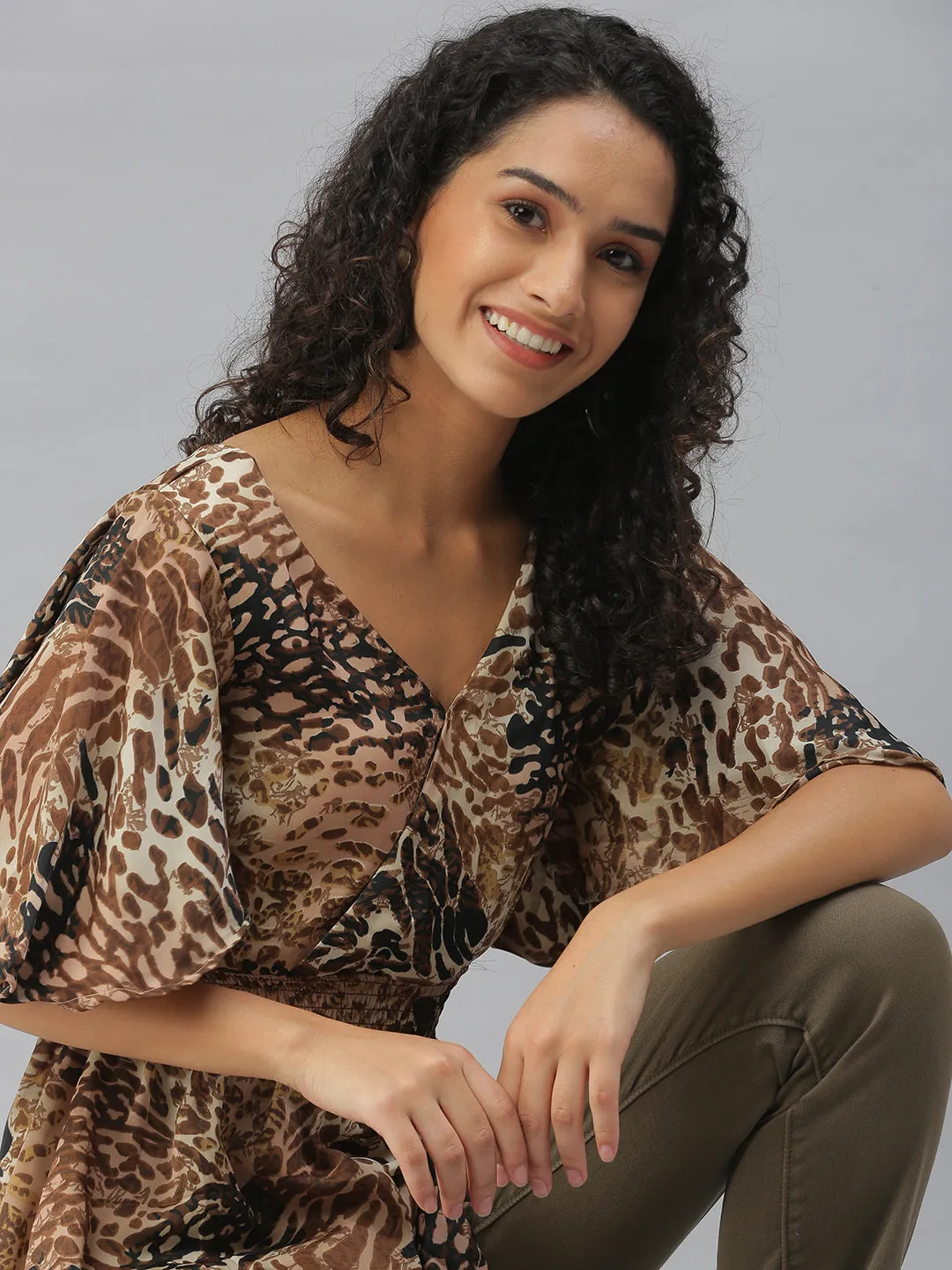 Women's Brown Printed Tops