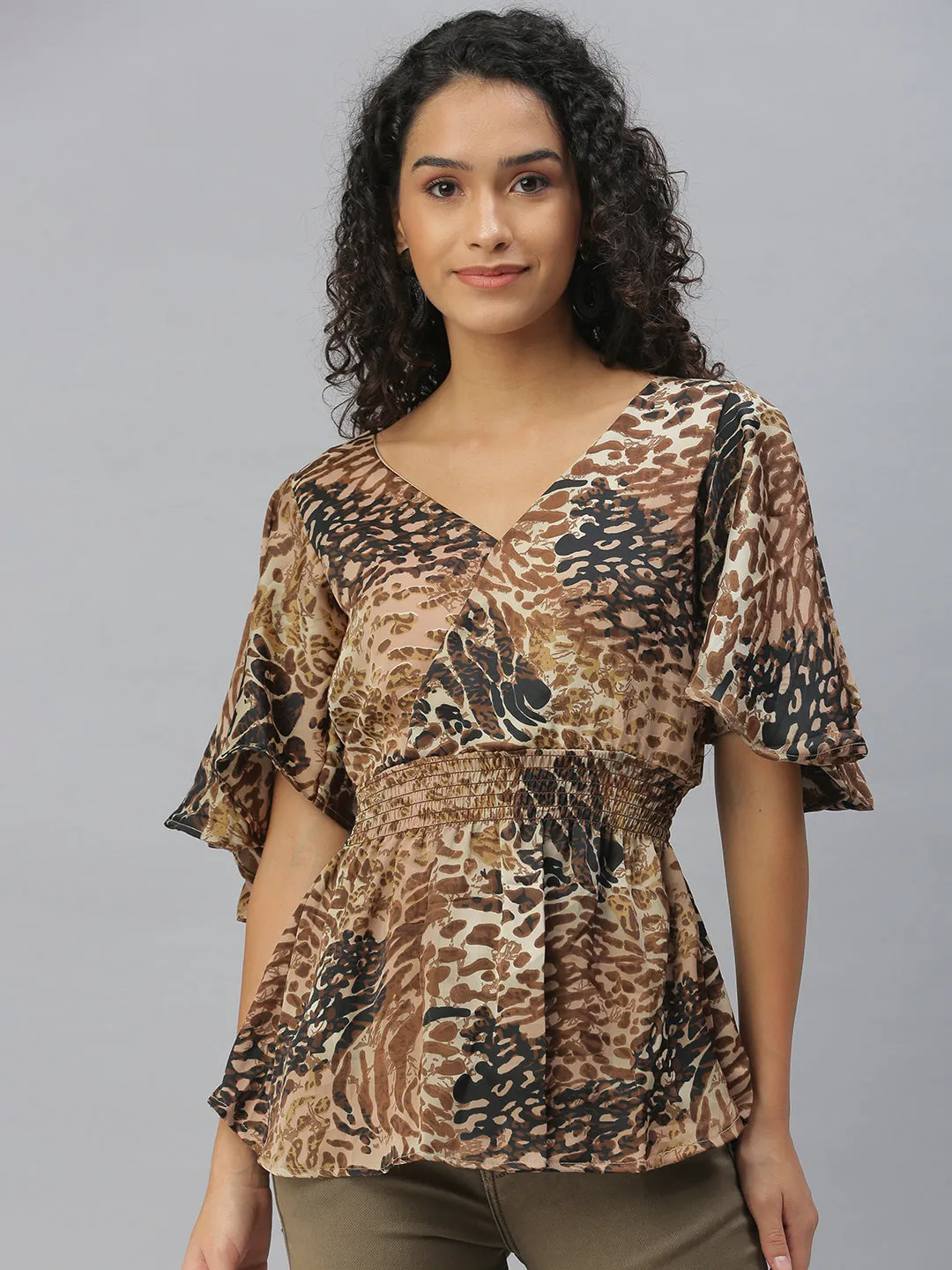 Women's Brown Printed Tops