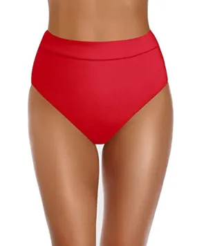 Women's High Cut High Waisted Bikini Bottom Swimsuit-Red