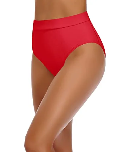 Women's High Cut High Waisted Bikini Bottom Swimsuit-Red