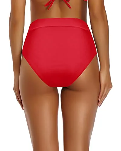 Women's High Cut High Waisted Bikini Bottom Swimsuit-Red