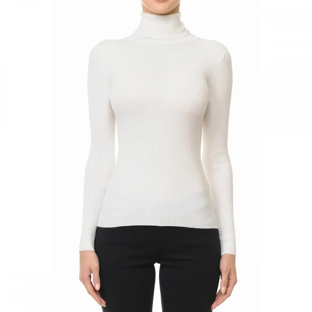 Women's Turtleneck Long Sleeve Ribbed Sweater Top