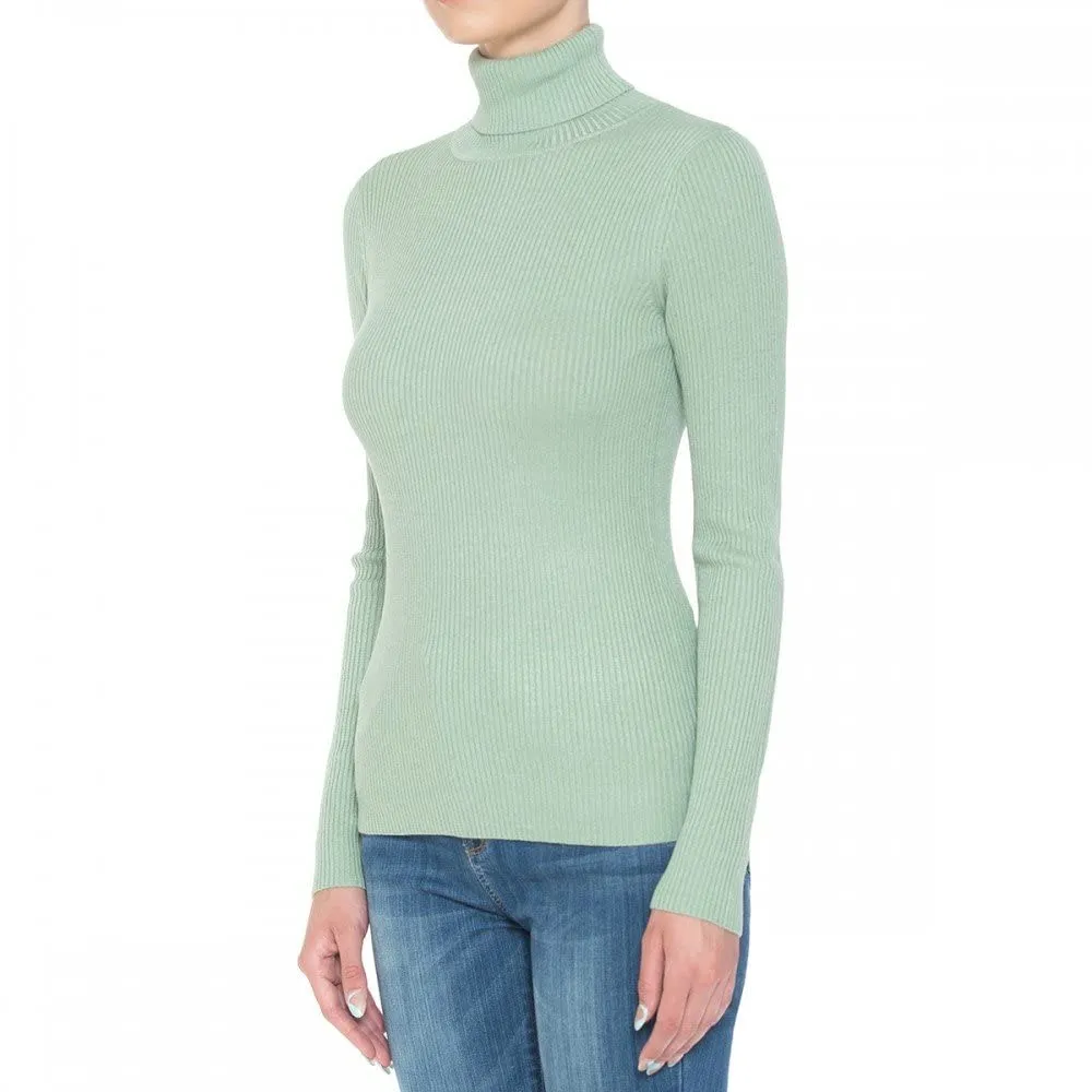 Women's Turtleneck Long Sleeve Ribbed Sweater Top