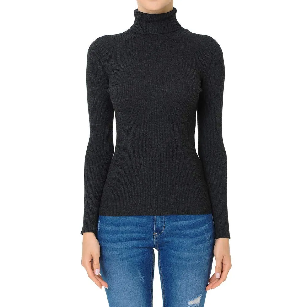 Women's Turtleneck Long Sleeve Ribbed Sweater Top